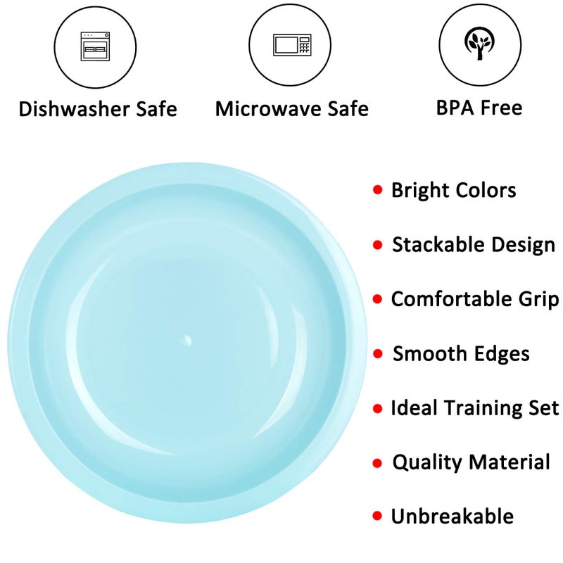 Youngever 7.5 Inch Plastic Plates, Small Kid Size, Kids Plates, Toddler Plates, Snack Plates, Set of 9 (Coastal Colors) - Image 4
